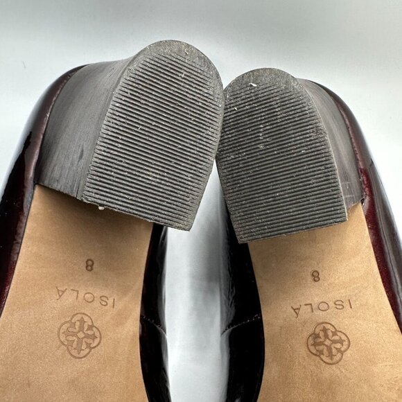 Isola Tara Kilted Buckle Patent Leather Block loafer Heels Burgundy Women's Sz 8 - Picture 5 of 9